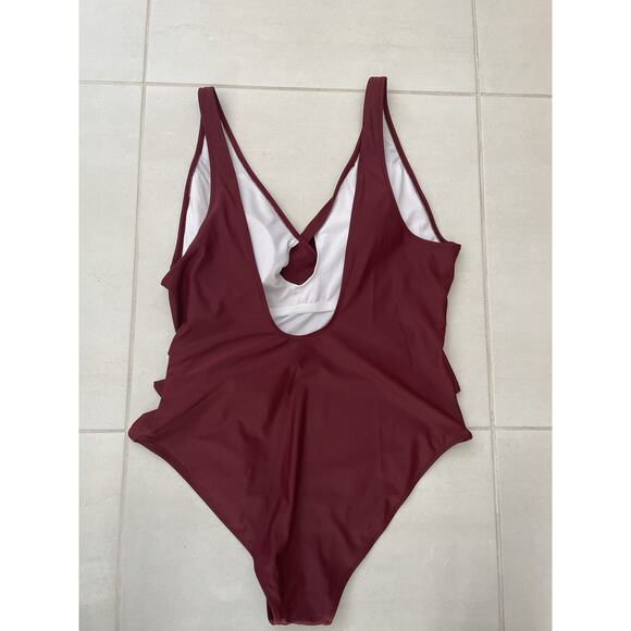 Cupshe Swim One Piece Swimsuit Wrap Swimwear Burgundy - Picture 4 of 8